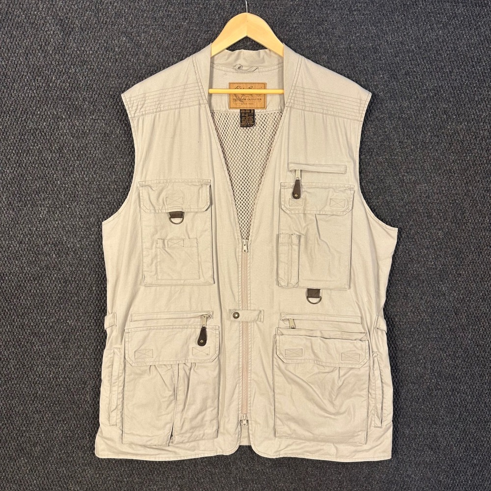 Vintage Eddie Bauer Utility Fishing Vest Men XLT Tall Beige Mesh Safari Photo